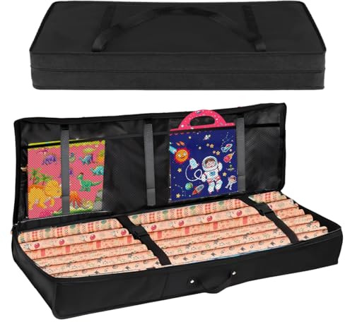 Duoleimi Geschenkpapier Aufbewahrungstasche - Organizer für Geschenkpapierrollen, Bänder, Schleifen, Dekorationen und Zubehör - 82x34x13 cm Schwarz.
