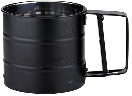 Flour Sifter Stainless Steel with Handle Flour Sieve Shaker Cup Hand Held Hand Crank Press Trigger Large for Icing Sugar Cocoa Cake Flour Home Kitchen Baking (Black)
