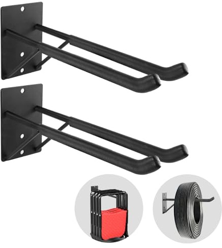FancyEagle 14 Large Heavy Duty Garage Hooks, 2-Pack Steel Garage Storage Hooks with Support Rods, Utility Wall Mount Hangers for Power Tools, Car Tires, Ladders, Chairs, Garden Tools and More