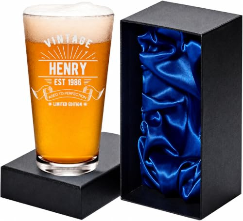Personalised Vintage Conique Pint Glass with Custom Text, Beer Glass 570ml