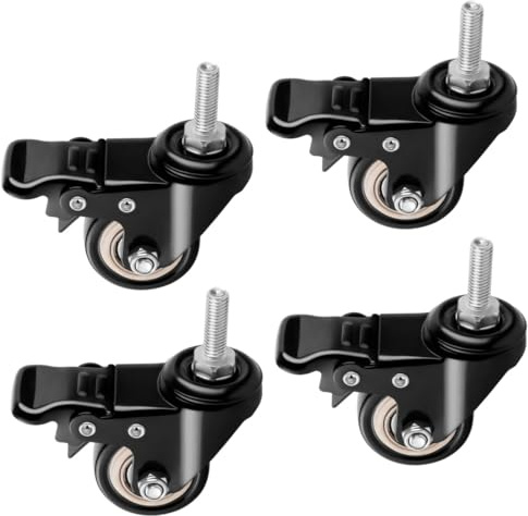 S-POLYTEC 40mm Lenkrolle, Möbelrollen, Transportrollen mit Gewindestift M8, höhenverstellbar mit Bremse (⌀ 40mm mit Bremse, 4)