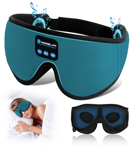 Maschera per dormire con cuffie Bluetooth, maschera per dormire 3D, maschera per occhi con musica wireless per chi dorme di lato/sulla schiena, cuffie per dormire in regalo (Ciano)