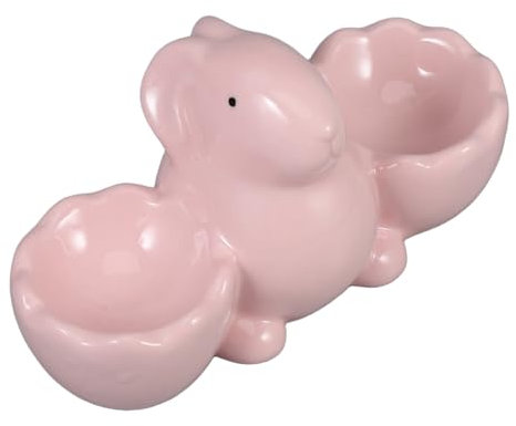 BRIGHTFUFU Support De Coquetier Céramique Forme De Lapin Étagère Décorative pour Œufs De Pâques Double Coquetier Présent pour Déjeuner Décoration De Table à Dîner