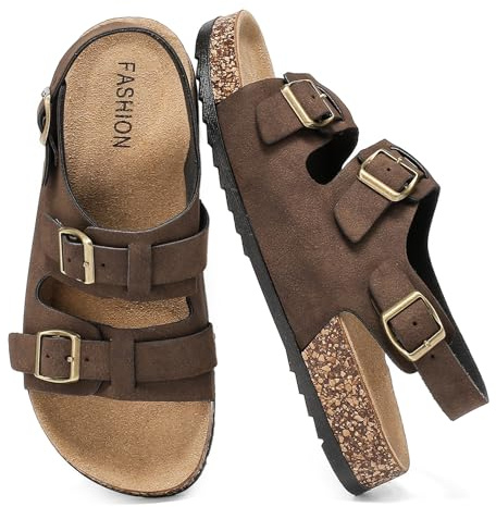 Cork Sandals With Back Strap Double Buckle Footbed Sandals Women and Men | Comfortable Adjustable Ankle Strap Flat Sandals Dressy Open Toe Mules Slides Casual Non Slip Summer Shoes sandalias de mujer