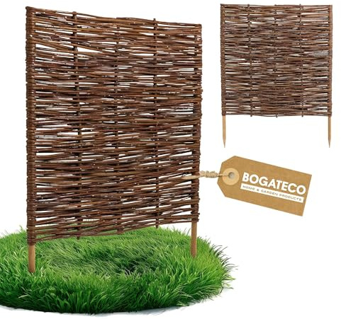 1 x BOGATECO Beeteinfassung aus Weide | 60 cm Lang & 60 cm Hoch | Holz-Zaun Rasenkante | Weiden-Zaun Steckzaun Perfekt für den Garten als Weg-Abgrenzung | Beetumrandungen | Dekorative Zäune