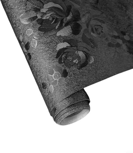 snowchecking Decorative Black Floral Wallpaper Roll Waterproof Wallpaper for Kitchen Bedroom Living Room(45cm*3m)