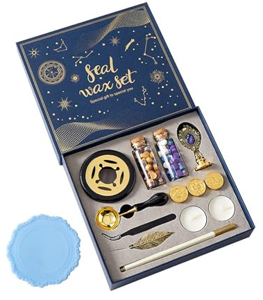 Mocrop 15 Stück Siegelwachs Set Wachssiegel Stempel, Sternennacht-Thema Siegelstempel Personalisiert, Ideal für Umschläge, Weihnachtskarten, Hochzeits Oder Partyeinladungen, Bastelarbeiten
