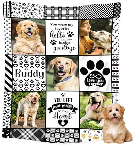 NIBESSER Personalisierte Geschenke Hunde Katzen Personalisierte Hundedecke mit Foto Name Kuscheldecke Katzen extra weiche softe Hundedecke für Unterwegs Sofa Bett