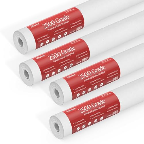 WINSOME 2500 Grade Lining Paper for Walls - Heavy Duty Plain White Lining Paper Thick Paintable Kitchen Bedroom Wallpaper Paint Shield for New Damaged Walls - Single 10M Roll (Pack of 4)