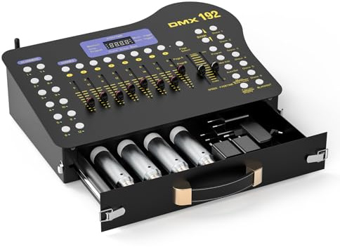 Dmx Controller,192CH DJ Controller with Drawer,Dmx 512 Lighting Controller with Four Wireless Receivers for Stage Performance,Disco Party,Concert,Christmas,Halloween