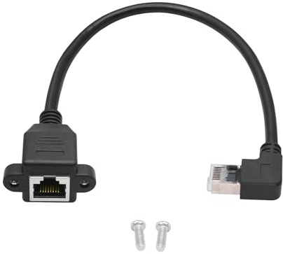 Cavo di prolunga Ethernet Cat6 1FT, angolo retto a 90 gradi RJ45 maschio a femmina con montaggio su pannello Ethernet con vite, cavo schermato, compatibilità Cat5e, Cat5, per PC ecc