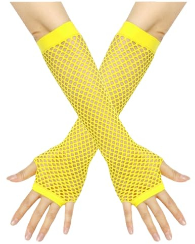 Generisch Netzhandschuhe für Damen Neonpink, Lange Fingerlose Fishnet Handschuhe, Vintage Netz Handschuhe Damen 80/90 er Party Disco Maskerade Kostüm Zubehör Stretch Netzhandschuhe