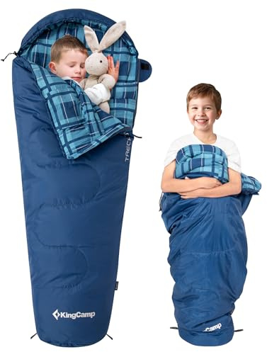 KingCamp Mumie-sovsäck, 3–4 säsonger, campingsovsäck för vuxna och barn (blå flanell)