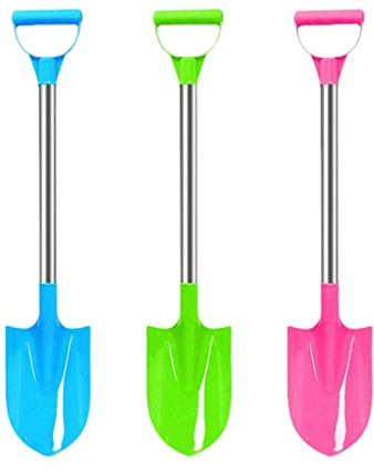 Peosaard Pelle à Sable pour Enfants, Pelle à Neige pour Enfants, Manche en Acier Inoxydable, pelles de Plage, en Plastique, Outil de pelletage Neige 3 pièces, Long Manche