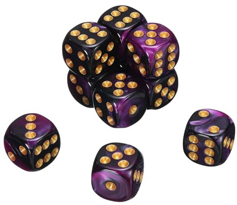 QUARKZMAN 10Pcs 2 Colori Dadi Standard 16mm Acrilico Viola E Nero/Punti Oro | D6 Mini Set Dadi Poliedrici Perle, A 6 Facce, Per Giochi Da Tavolo