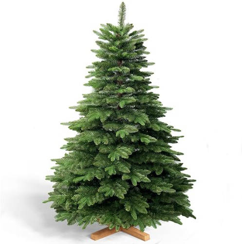 APICIZON Künstlicher Weihnachtsbaum 180 cm | Premium Tannenbaum Künstlich - Naturgetreu | Nordmanntanne inkl. Holzständer | Braunem Stamm, Weihnachtsdeko für Innen & Außen