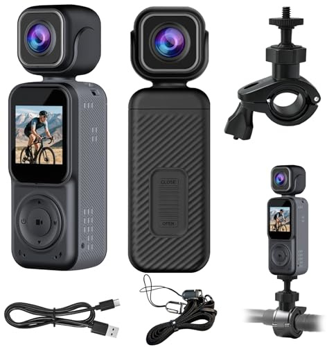 OBEST Action camera 4K, doppia fotocamera anteriore e posteriore, body camera con obiettivo rotante a 180 gradi e visione notturna, videocamera sportiva per vlog, equitazione, sci e ciclismo