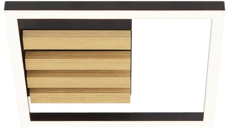Lightbox LED Deckenleuchte, 2000 Lumen, 3000 Kelvin, 28 x 28 cm, 3 Stufen | LED Deckenleuchte, 2000 Lumen, 3000 Kelvin, 28 x 28 cm, 3 Stufen dimmbar, Akustikpaneel-Optik, Holz/Metall, schwarz/braun,