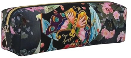 HEBSDFG Trousse à crayons rétro en cuir avec imprimé geisha japonais et pochette à cosmétiques, fermeture éclair dorée pour bureau, école, voyage, cadeau, doré, One Size, Cartable