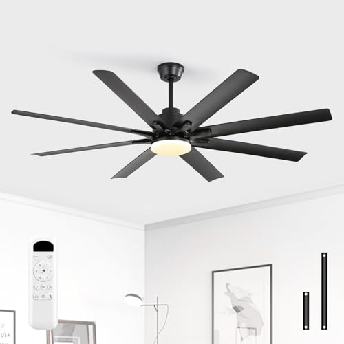 Sofucor 132 cm Ventilatore da Soffitto con Luce, Telecomando | Silenzioso DC, 8 Pale, 3 Temperature di colore, Timer, 6 Velocità, Modalità Estate/Inverno, per Soggiorno