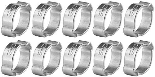 10pcs Collier de Serrage Clip à Ressort Tuyau Serre-joints à Tuyaux en Acier Inoxydable Deux-oreille(13-15Mm)