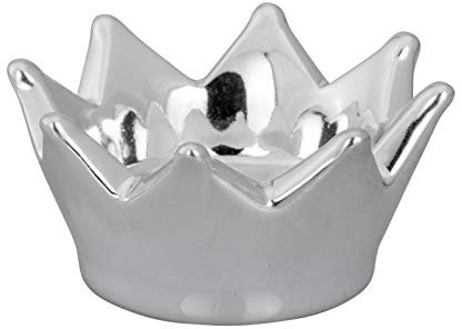 Teelichthalter Krone rund Ø 7 cm - Kleiner Kerzenhalter aus glänzend silberfarbenem Porzellan, galvanisiert & dekorativ, royales Windlicht für Tisch, Geschenk & Festliche Deko