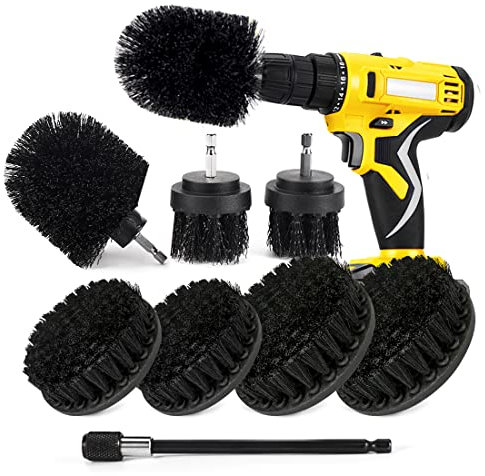 Shieldpro Ensemble de brosses de perçage, Brosse à récurer de Nettoyage électrique, brosses de perceuse Tout Usage avec Extension Longue pour Salle de Bain et Cuisine, Joints, Baignoire, Douche,
