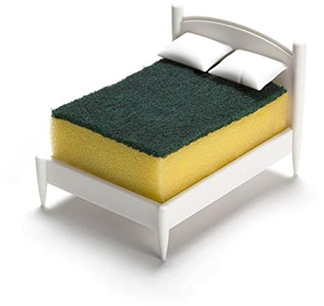 Dawwoti Sponge Rack,Bed Shaped Sponge Rack Creative Scouring Pad Holder Storage Rack for Scrubbers,Sponges,Soap,Sink Stopper,Brushes for Kitchen or Bathroom|Home Kitchen Sink Organiser for Countertop