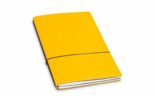 X17 Notizbuch A5, gelb; aus recyceltem Leder. Austauschbare Notizhefte (blanko,kariert) mit Doppeltasche, Made in Germany