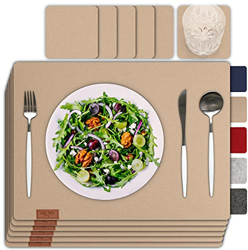 sølmo I Set De Table en Feutre avec Dessous de Verre - Lot de 6 I 44x32/10x10cm I Résistants à la Chaleur Napperons I Protection de Table I Printemps et Ressort [Sahara Dust]