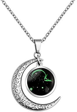 LEJAHAO Collier Signe Astrologique Vierge Constellation Zodiaque Pendentif Croissant de Lune Garcon Galaxie Horoscope Soeur d Amitie Acier Inoxydable