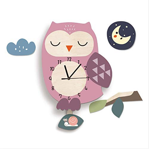 RAILONCH Cartoon Kinder Wanduhr, 3D Motiv Wand-Deko Cartoon Kinderuhr Set,DIY Eule-Wanduhr aus Holz, Ohne Tickgeräusche Kinderuhr für Kinderzimmer