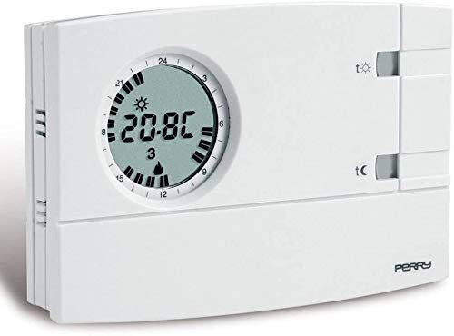 Eci Elettroforniture Cronotermostato analogico digitale settimanale Perry 1CRCR309-S da parete Colore bianco 3V EASY Display LCD 2 pollici Alimentazione 2 pile alcaline 1.5V AA