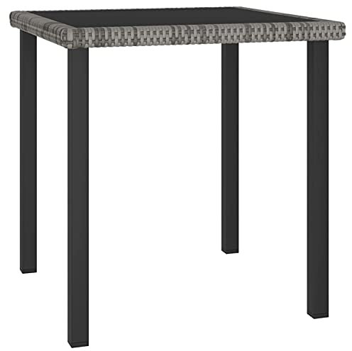 Tidyard Garten Esstisch Koffertisch Gartentisch Terrassentisch Balkontisch Gartenm?bel Tisch Buffettisch Bistrotisch Campingtisch Outdoor Terrasse Grau 70x70x73cm Poly Rattan Stahl Glas
