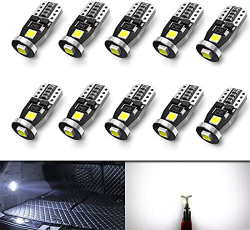 SageSunny 10pcs Lampadine T10 W5W LED 12V 3SMD 3030 Chip 6000K Bianca Luci Interne Auto 194 501 168 LED per Luce Posizione laterale Cupola Luce mappa, Luz di cortesia, Luc bagagliaio, Luci targa