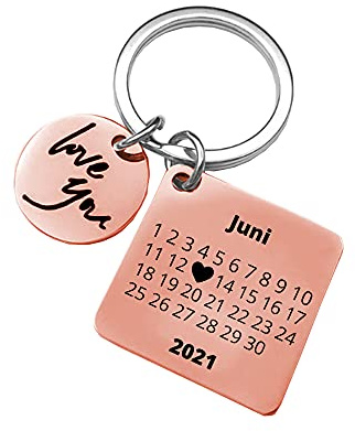 PREMIUM Schlüsselanhänger Herz-Tag-Kalender mit edler Datum Gravur personalisiert und Beidseitig bedruckt I Jahrestag Individuell graviert I Ich liebe dich Partner Geschenk am Schlüsselband