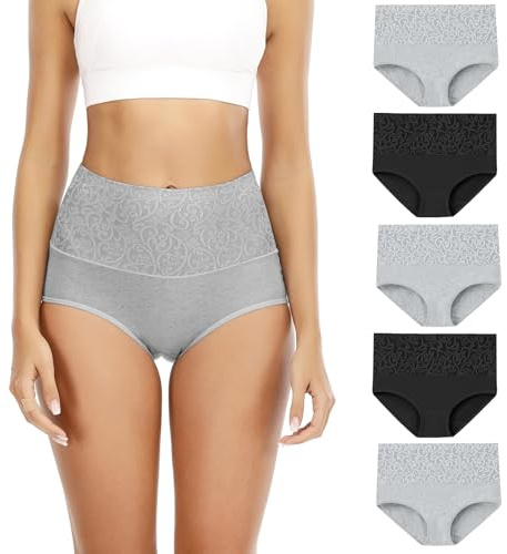 Senllori Donne Vita Alta Cotone Intima Tummy Controllo Slip Signore Morbido Copertura Completa Mutandine 5 Pack Multicolore Taglia 4XL