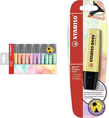 Stabilo Evidenziatore - Boss Original Pastel - Astuccio Da 6 - Colori Assortiti & Evidenziatore - Boss Original Pastel - Pack Da 1 - Giallo Banana