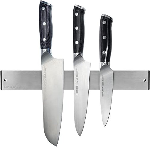 HONJO-MÜLLER barre magnétique pour couteaux - Barre aimantée pour couteaux - 30 cm | Barre couteau aimantée acier inox 303 | Aimant pour couteau pour rangement sûr | Barre magnétique pour couteaux