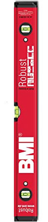 BMI Alu-Wasserwaage Robust rot (Länge 180 cm, Messgenauigkeit 0,5 mm/m, breites/hohes Profil, Gummi-Endkappen, ultraschallverschweißte Libellen) 638180PS