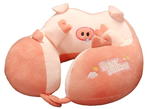 Reisekissen Kinder Nackenkissen Niedliche Tier Nackenhörnchen U-förmiges Kissen Nackenstützkissen für Kinder und Erwachsene, Reisen im Auto Flugzeug Zug (Schwein)