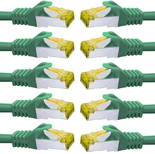 BIGtec LAN Kabel 10 Stück 3m Netzwerkkabel CAT7 Ethernet Internet Patchkabel CAT.7 grün Gigabit doppelt geschirmt Netzwerke Router Switch 2 x Stecker RJ45 kompatibel zu CAT.5 CAT.6 CAT.6a CAT.8