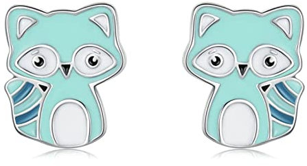 CHABER Pendientes De Tuerca De Mapache Bebé Verde Menta Esmaltado De Plata De Ley 925 Genuina para Mujeres Y Amp; Regalo De Joyería De Aretes De Plata para Niñas