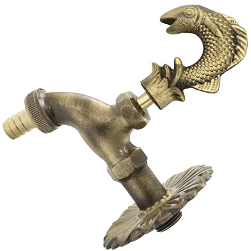 AERZETIX - Rubinetto da Parete per Lavandino 1/2'' Modello 'Pesce' con Maniglia Decorativa Retrò Antico - Fontana Bagno Vintage Giardino - in Ottone Invecchiato