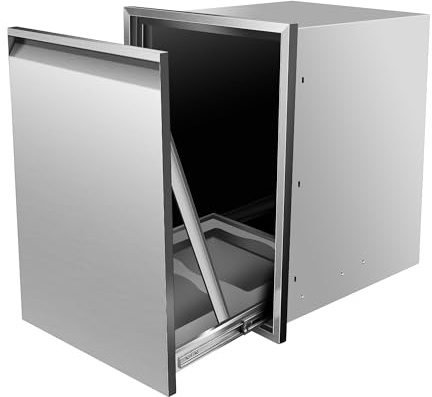 KODOM Built-in Double Trash Drawer 19 W x 27 H x 16 D Pull-Out Tray Outdoor Kitchen Stainless Steel Trash Drawer Storage Two Trash Bins for BBQ Island Grill Station
