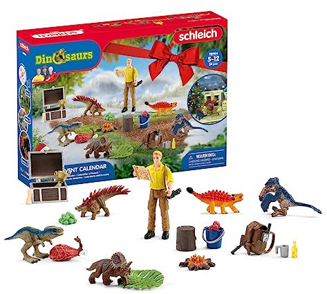 schleich DINOSAURS | Calendario de Adviento 2025 – 98984 | con figura articulada, 6 mini dinosaurios, cofre del tesoro y muchos accesorios | juguete de dinosaurios y regalo desde 5 años | 24 piezas