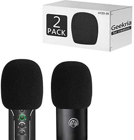 Geekria for Creators Bonnette Anti-Vent en Mousse pour Microphones de 1,6 de diamètre,Housse en Mousse Anti-Pop,Filtre en Mousse éponge Compatible avec Le Profil Sennheiser,Fifine K669B(Lot de 2)