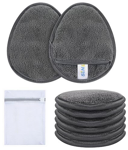 SINLAND Reusable Makeup Remover Pads For Face,Eye,Lips Microfiber Gentle Facial Cleansing Cloths for All Skin Types Friendly for Makeup Remover With Laundry Bag 5.1inchx3.93inch Grey Pack of 6