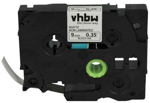 vhbw Schriftband-Kassette kompatibel mit Brother P-Touch 1290 | 1230PC, 1280, 1200P, 1250 Etiketten-Drucker 8m x 9mm Schwarz auf Weiß, Kunststoff