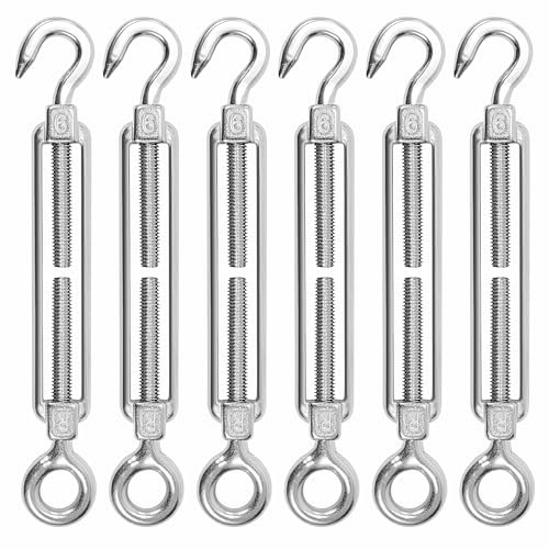 Spannschlösser Seilspanner Edelstahl 304, 6 Stück M6 Spannhaken Drahtspanner Verstellbare Spannschloss mit Öse, Seilspanngarnitur für Sonnensegel, Markisen, Gartendraht, Wäscheleine